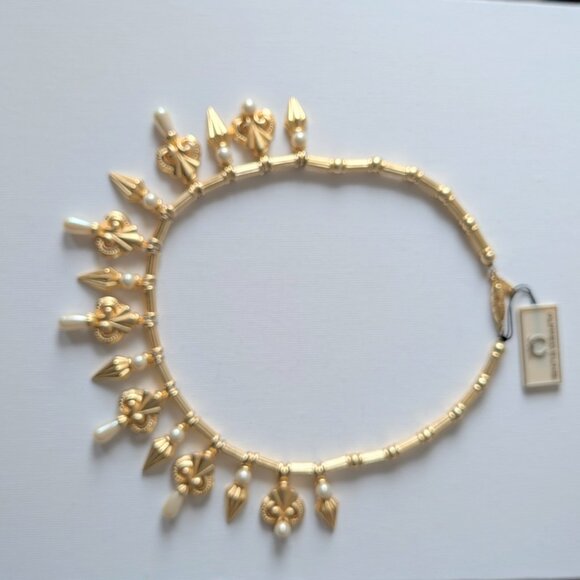 Vintage Alfred Sung Gold-Tone Necklace with Faux Pearls – New with Tag - Picture 6 of 6